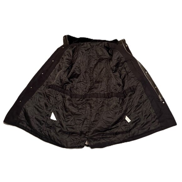 Theory Cashmere Wool Blend Large Black Hood Fur Zip Front Coat Jacket EUC - Picture 7 of 14